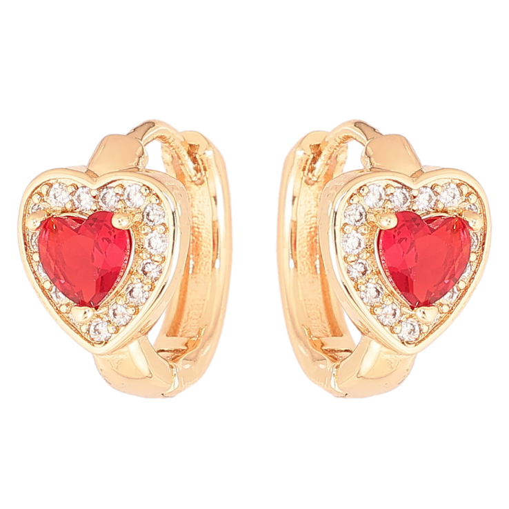 Серьги Xuping M&L Цвет 18K колечки Сердечки с красными кристаллами фото №17
