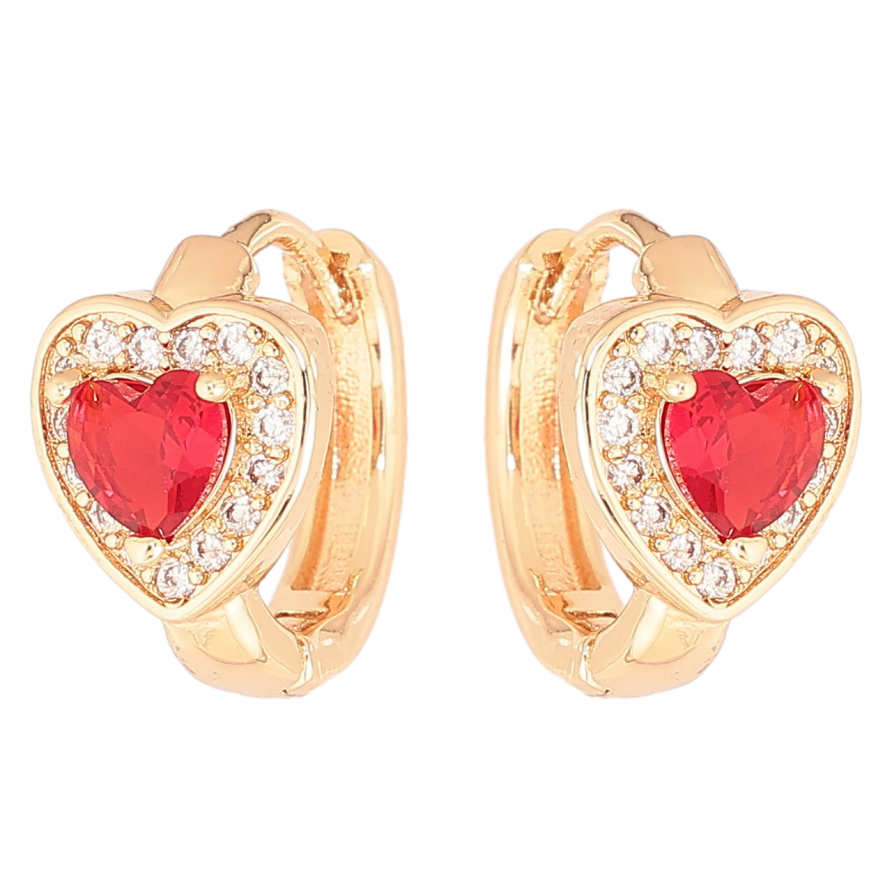 Серьги Xuping M&L Цвет 18K колечки Сердечки с красными кристаллами фото №1