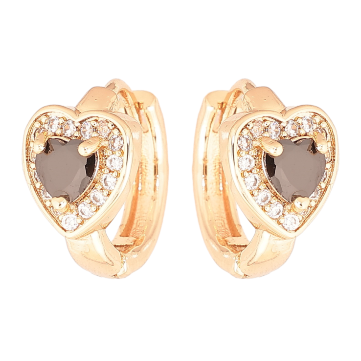 Серьги Xuping M&L Цвет 18K колечки Сердечки с черными кристаллами фото №16