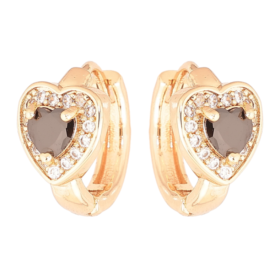 Серьги Xuping M&L Цвет 18K колечки Сердечки с черными кристаллами фото №1