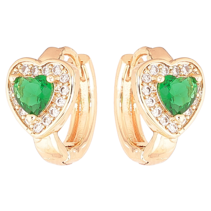 Серьги Xuping M&L Цвет 18K колечки Сердечки с зелеными кристаллами фото №18