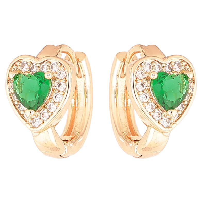 Серьги Xuping M&L Цвет 18K колечки Сердечки с зелеными кристаллами фото №3