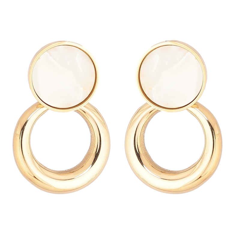 Сережки Xuping TTM Stainless Steel колір 14К пусети «Круглі підвіски з перламутровими вставками» фото №1