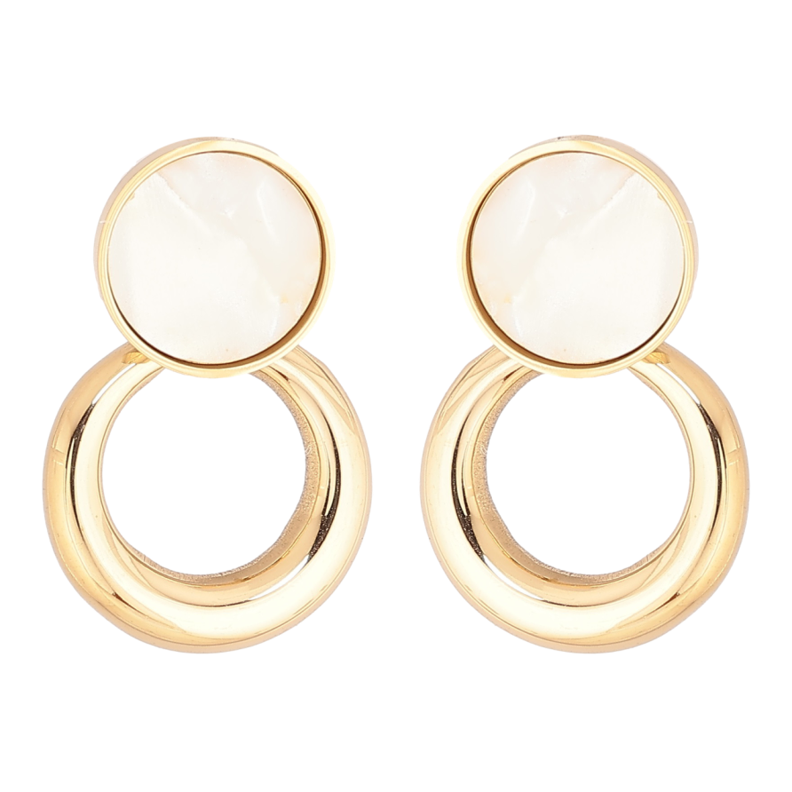 Сережки Xuping TTM Stainless Steel колір 14К пусети «Круглі підвіски з перламутровими вставками» фото №1