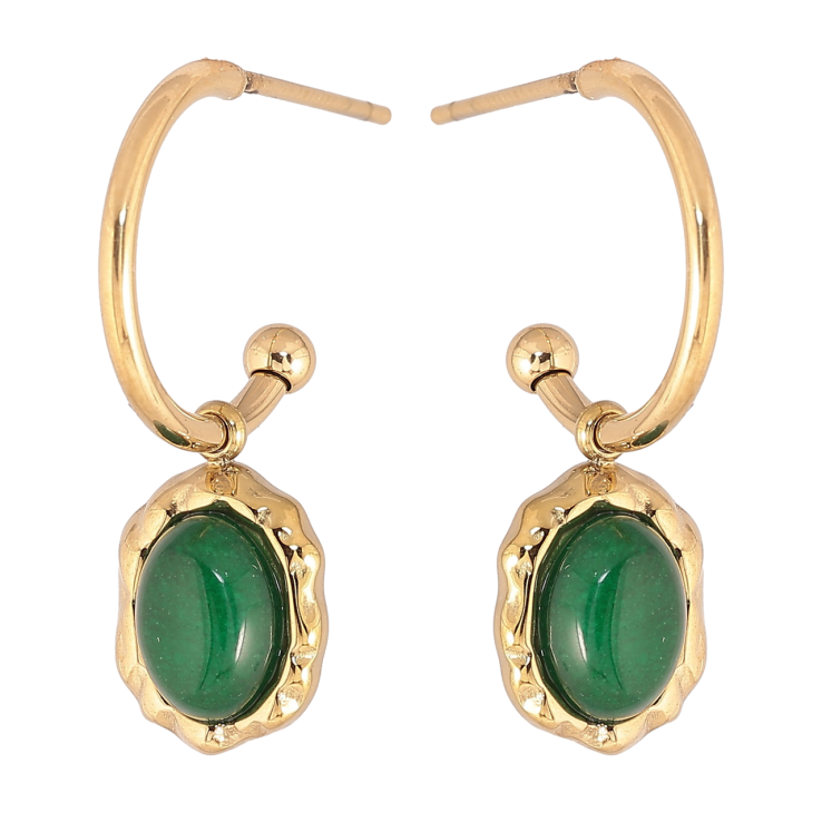 Сережки Xuping TTM Stainless Steel колір 14К пусети «Декоративні підвіски з зеленими вставками» 2 в 1 фото №4