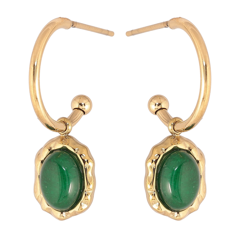 Сережки Xuping TTM Stainless Steel колір 14К пусети «Декоративні підвіски з зеленими вставками» 2 в 1 фото №1