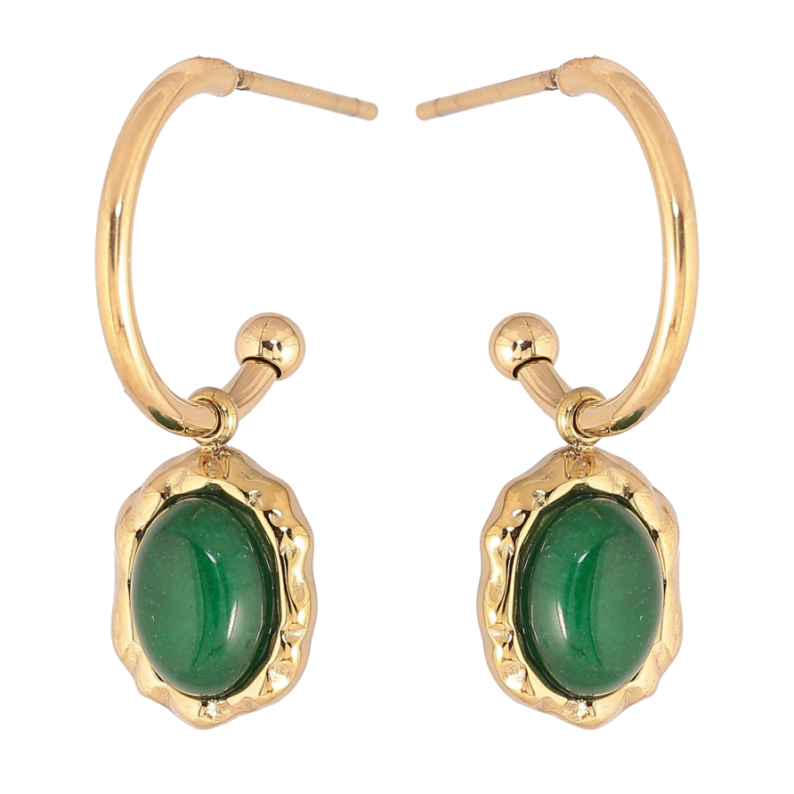 Сережки Xuping TTM Stainless Steel колір 14К пусети «Декоративні підвіски з зеленими вставками» 2 в 1 фото №1