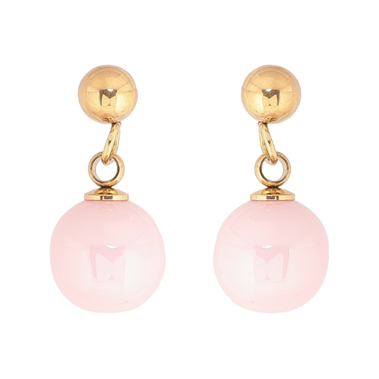 Сережки Xuping TTM Stainless Steel колір 14К пусети «Підвіски з рожевими кульками» фото №2