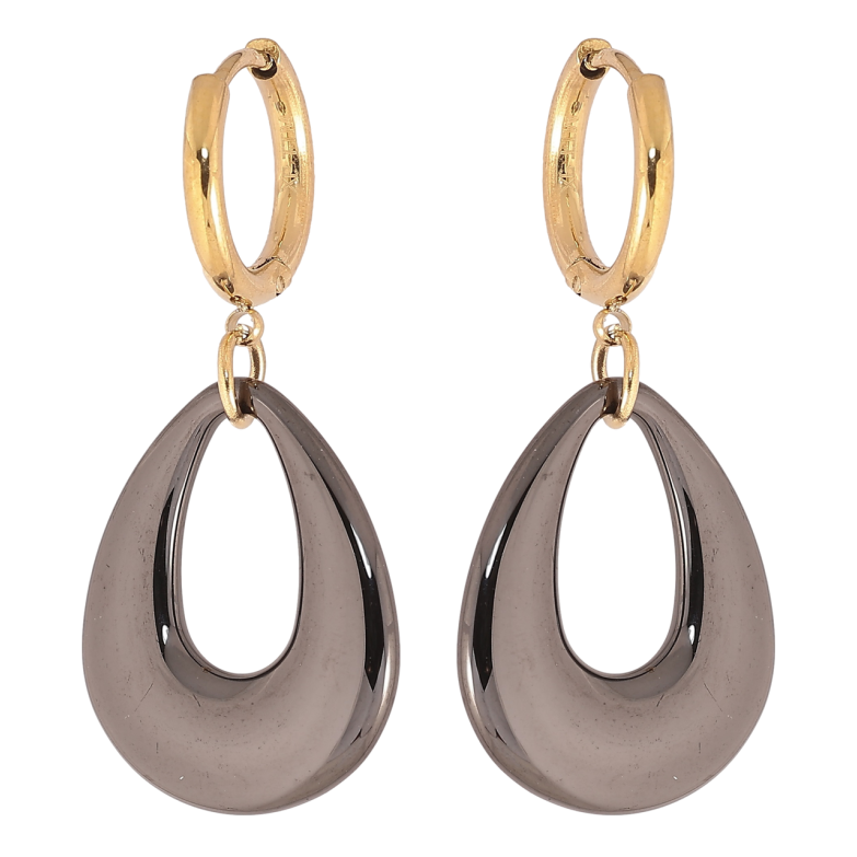 Серьги Xuping TTM Stainless Steel цвет 14К подвески на колечках Капельки из черной керамики фото №2