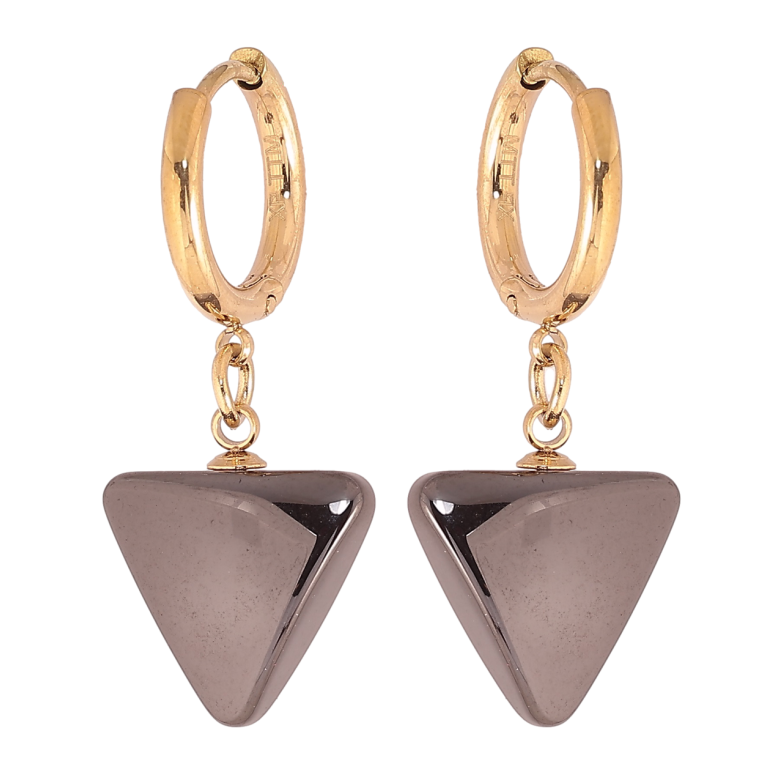 Сережки Xuping TTM Stainless Steel колір 14К підвіски на колечках «Трикутники з чорної кераміки» фото №1