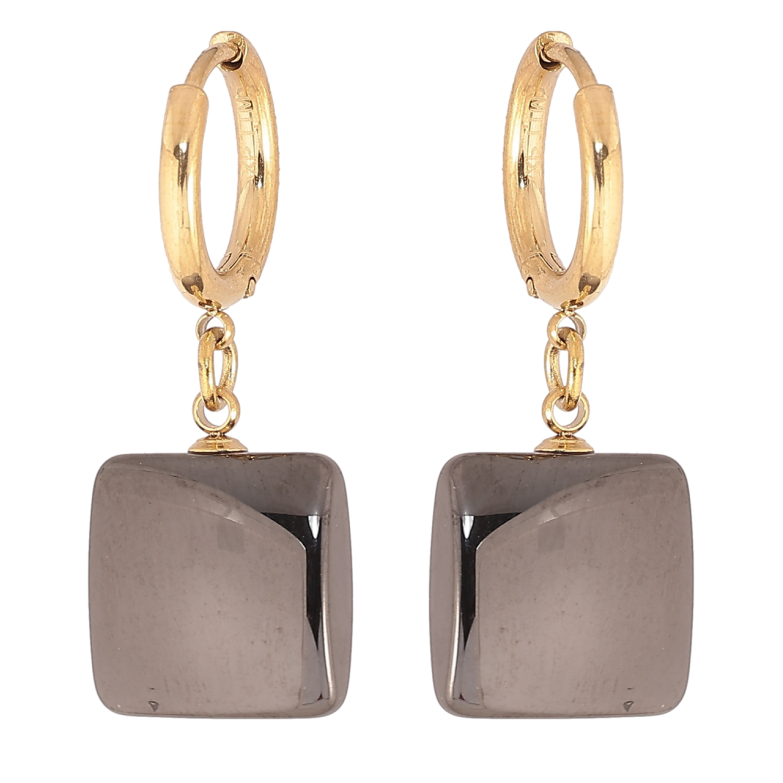 Сережки Xuping TTM Stainless Steel колір 14К підвіски на колечках «Квадрати з чорної кераміки» фото №13