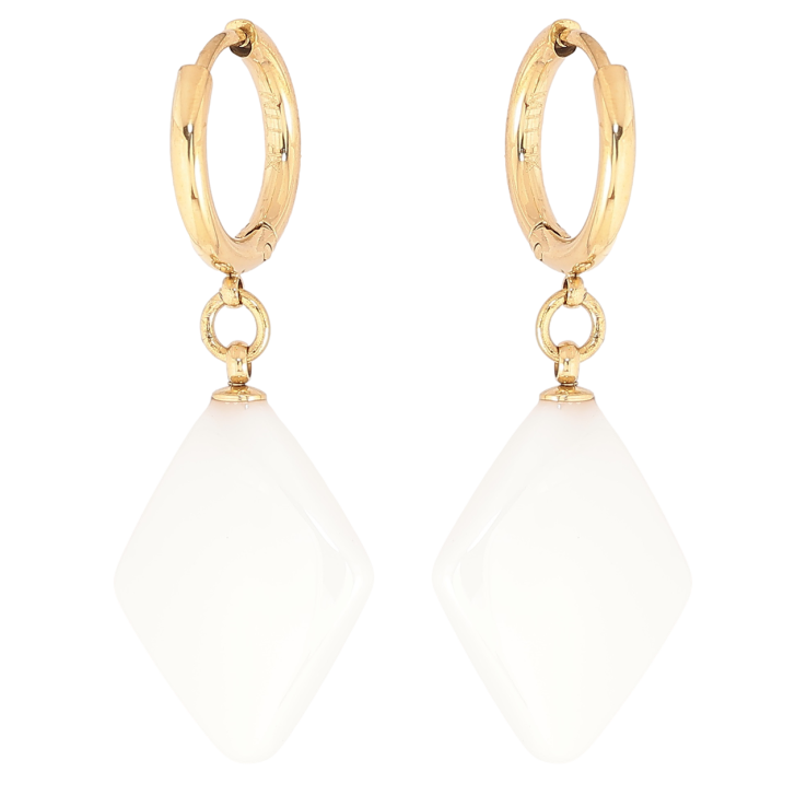 Сережки Xuping TTM Stainless Steel колір 14К підвіски на колечках «Ромби з білої кераміки» фото №14