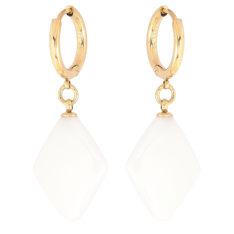 Сережки Xuping TTM Stainless Steel колір 14К підвіски на колечках «Ромби з білої кераміки» фото №8