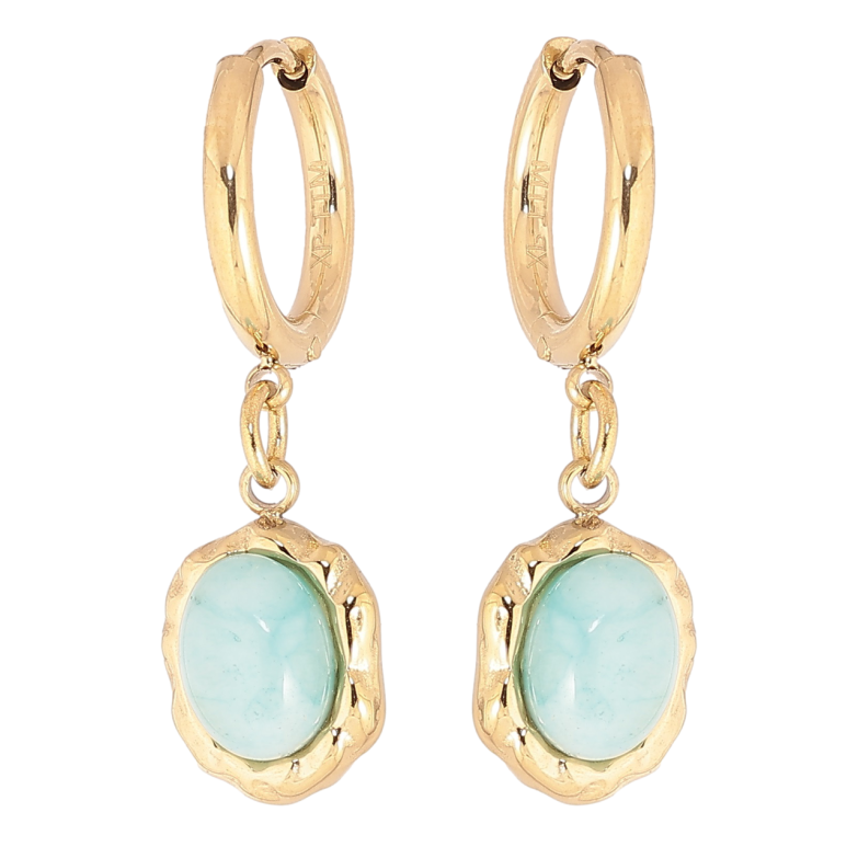 Серьги Xuping TTM Stainless Steel цвет 14К подвески на колечках Бирюзовые кристаллы в декоративной оправе фото №1