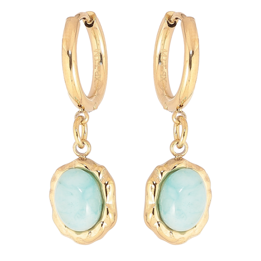 Сережки Xuping TTM Stainless Steel колір 14К підвіски на колечках «Бірюзові кристали в декоративній оправі» фото №1