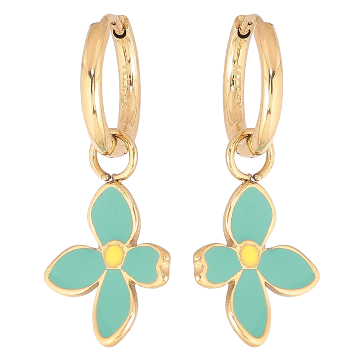 Сережки Xuping TTM Stainless Steel колір 14К підвіски на колечках «Квіточки з емаллю» 2 в 1 фото №22