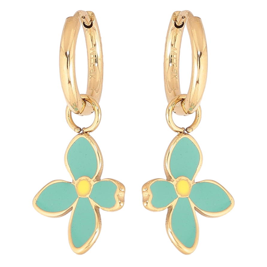 Сережки Xuping TTM Stainless Steel колір 14К підвіски на колечках «Квіточки з емаллю» 2 в 1 фото №1