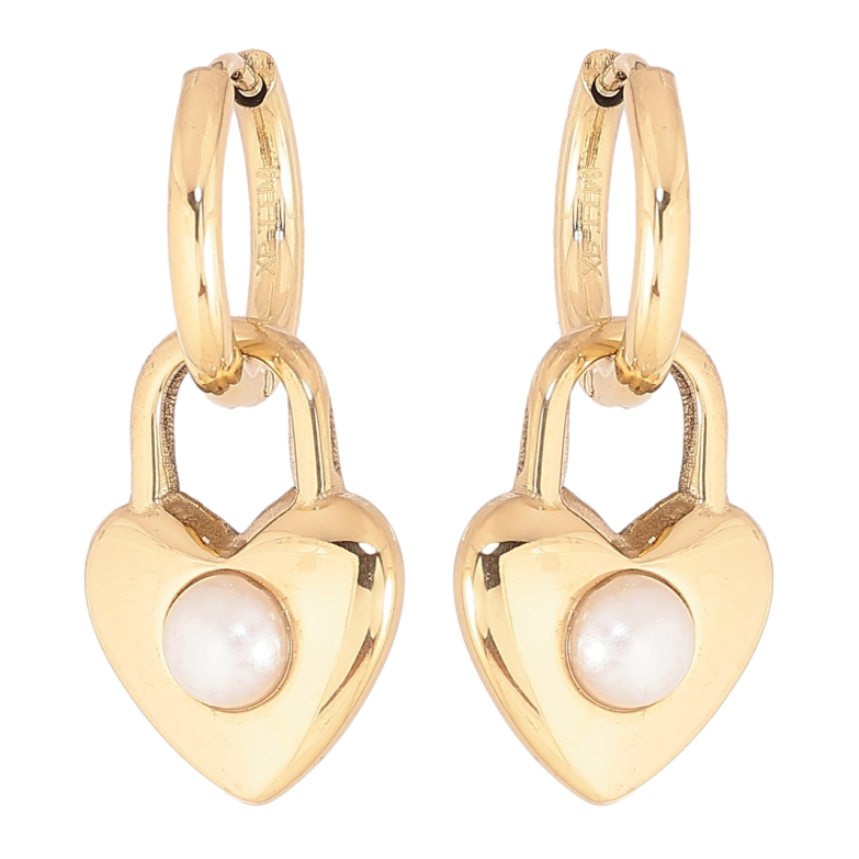 Сережки Xuping TTM Stainless Steel колір 14К підвіски на колечках «Сердечка-замочки» 2 в 1 фото №9