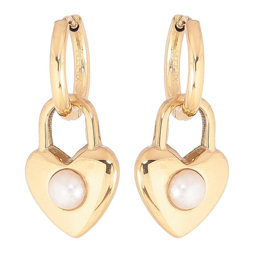 Сережки Xuping TTM Stainless Steel колір 14К підвіски на колечках «Сердечка-замочки» 2 в 1 фото №1