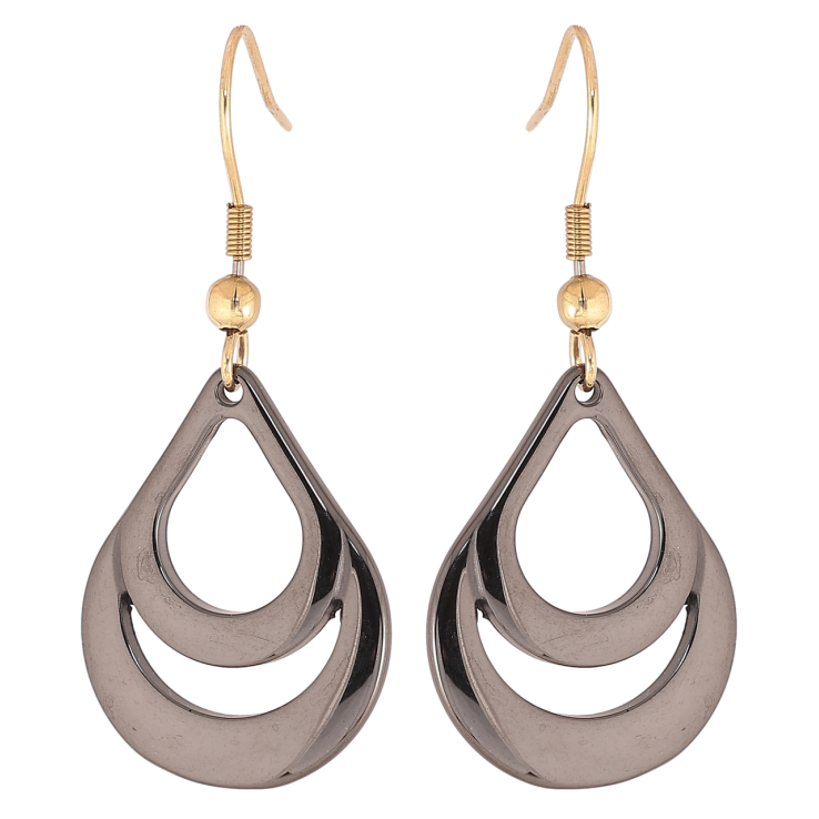 Сережки Xuping TTM Stainless Steel колір 14К французький замок «Крапельки з чорної кераміки» фото №5 Сережки Xuping TTM Stainless Steel колір 14К французький замок «Крапельки з чорної кераміки» фото №5