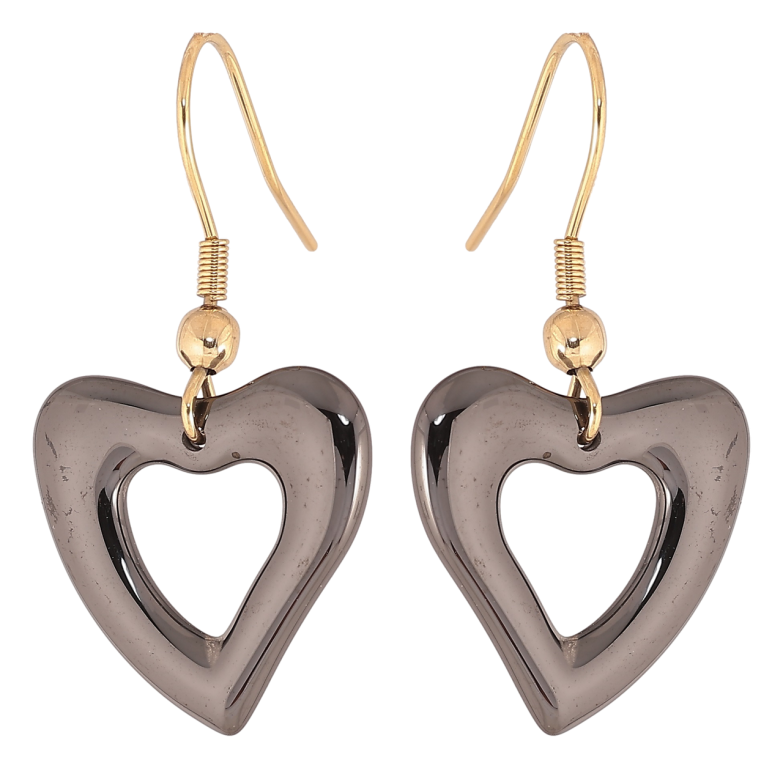 Сережки Xuping TTM Stainless Steel колір 14К французький замок «Сердечка з чорної кераміки» фото №1