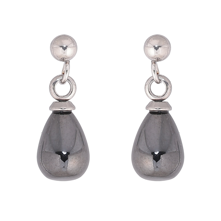 Сережки Xuping TTM Stainless Steel колір Родій пусети «Підвіски крапельки з чорної кераміки» фото №3