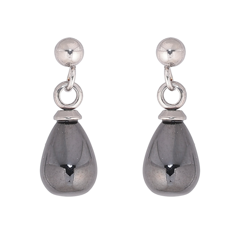 Сережки Xuping TTM Stainless Steel колір Родій пусети «Підвіски крапельки з чорної кераміки» фото №1