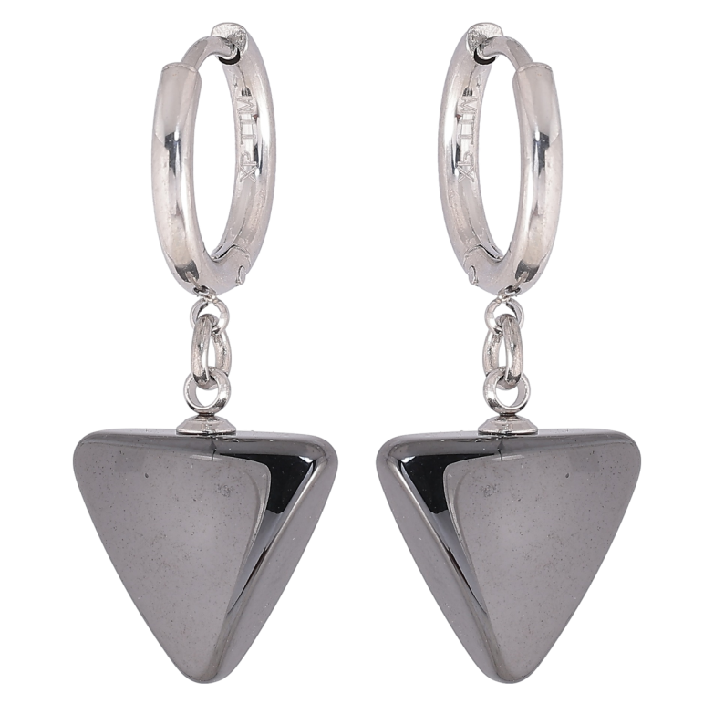 Серьги Xuping TTM Stainless Steel цвет Родий подвески на колечках Треугольники из черной керамики фото №1