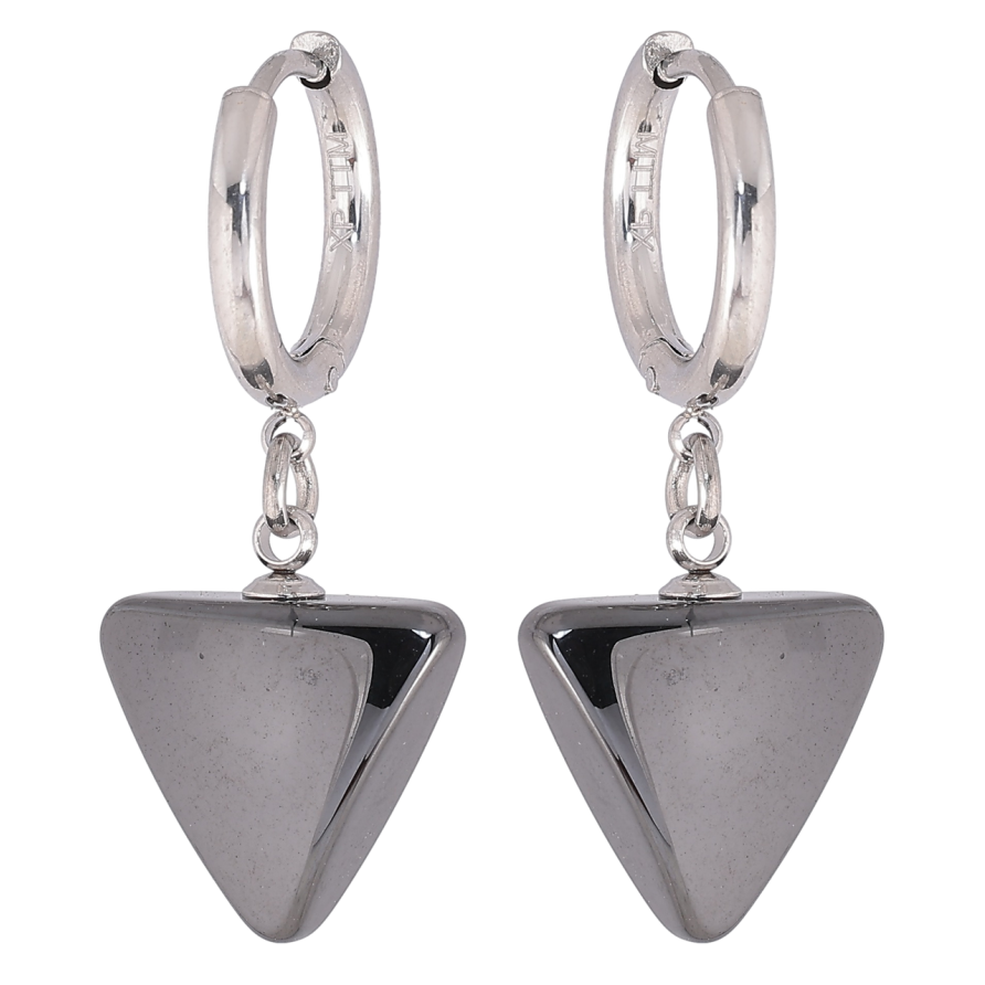 Серьги Xuping TTM Stainless Steel цвет Родий подвески на колечках Треугольники из черной керамики фото №1