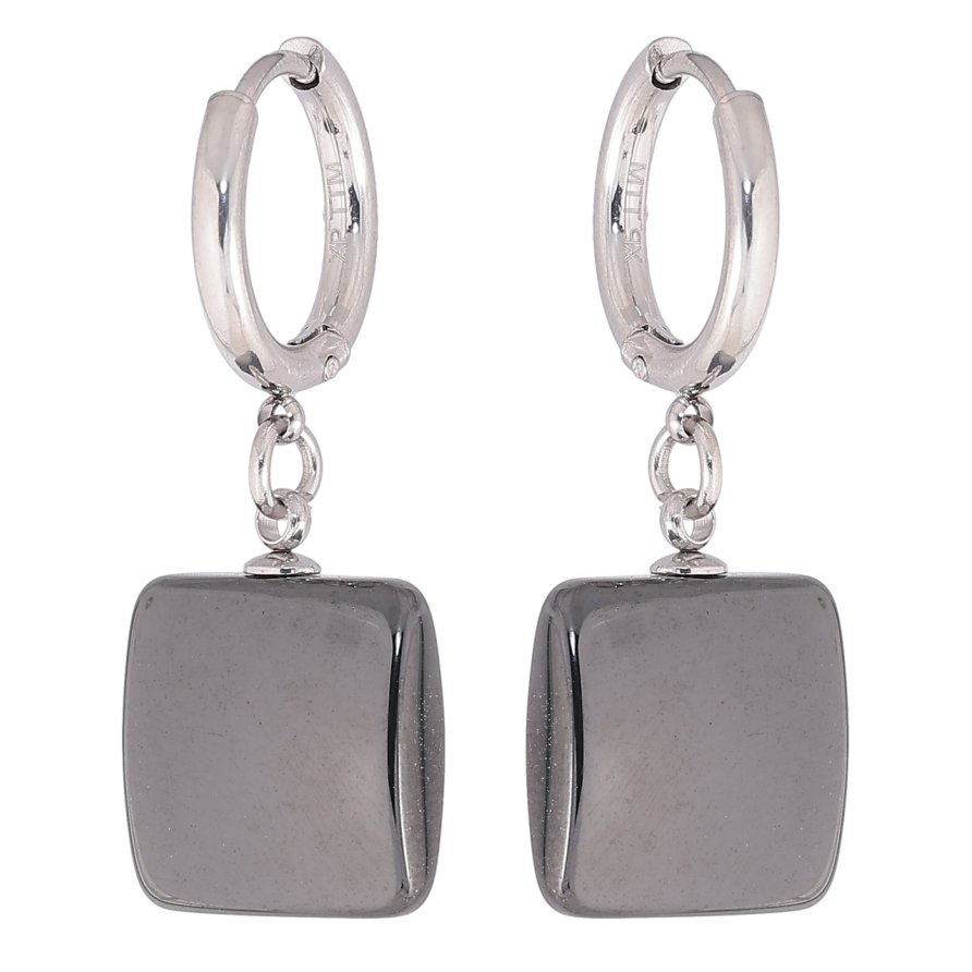 Серьги Xuping TTM Stainless Steel цвет Родий подвески на колечках Квадраты из черной керамики фото №1