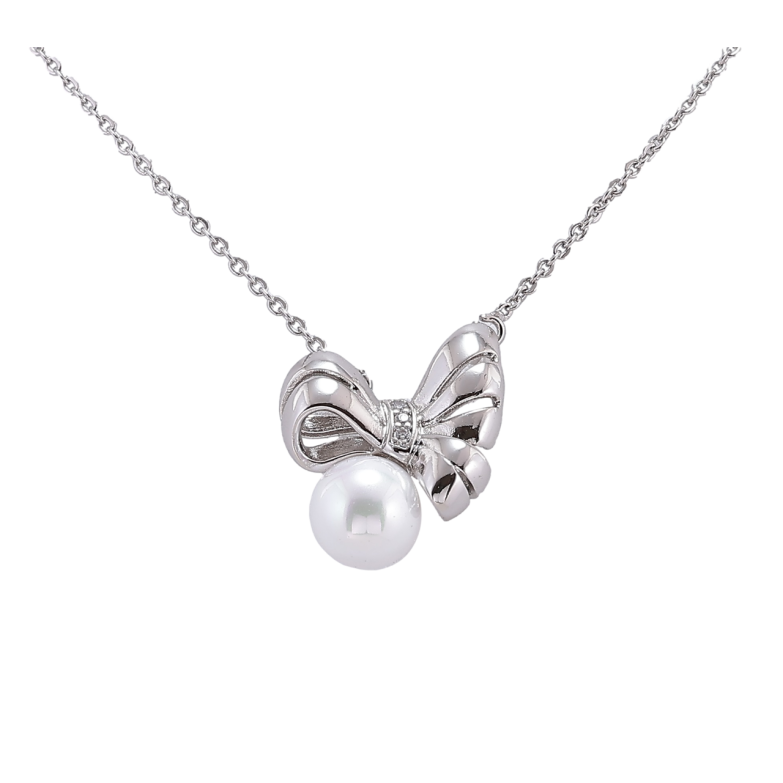 Подвеска на цепочке Xuping Родий Бант с жемчужиной размер 43-46см х 1.5мм фото №1