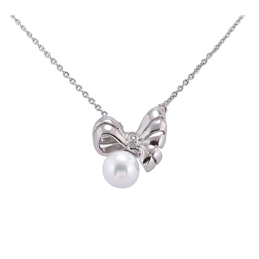 Подвеска на цепочке Xuping Родий Бант с жемчужиной размер 43-46см х 1.5мм фото №1