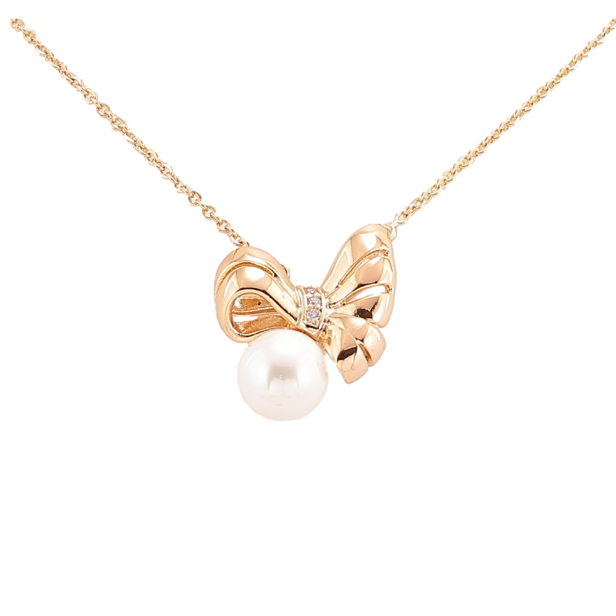 Підвіска на ланцюжку Xuping Позолота 18K «Бант з перлиною» довжина 42-46см х 1мм фото №1