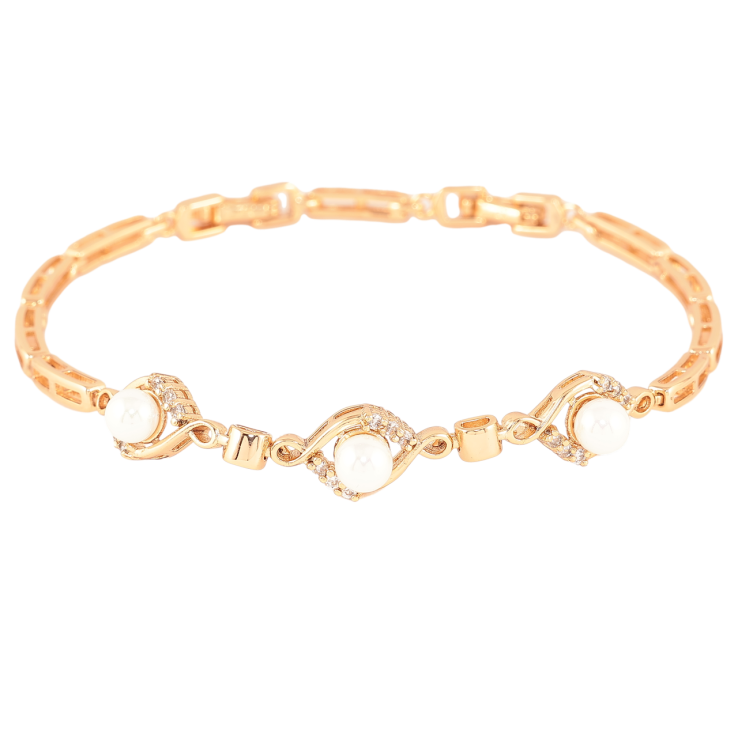 Браслет Xuping Позолота 18K «Візерунок з перлинами і кристалами» розмір з доп. замком 17,20см х 3мм фото №3