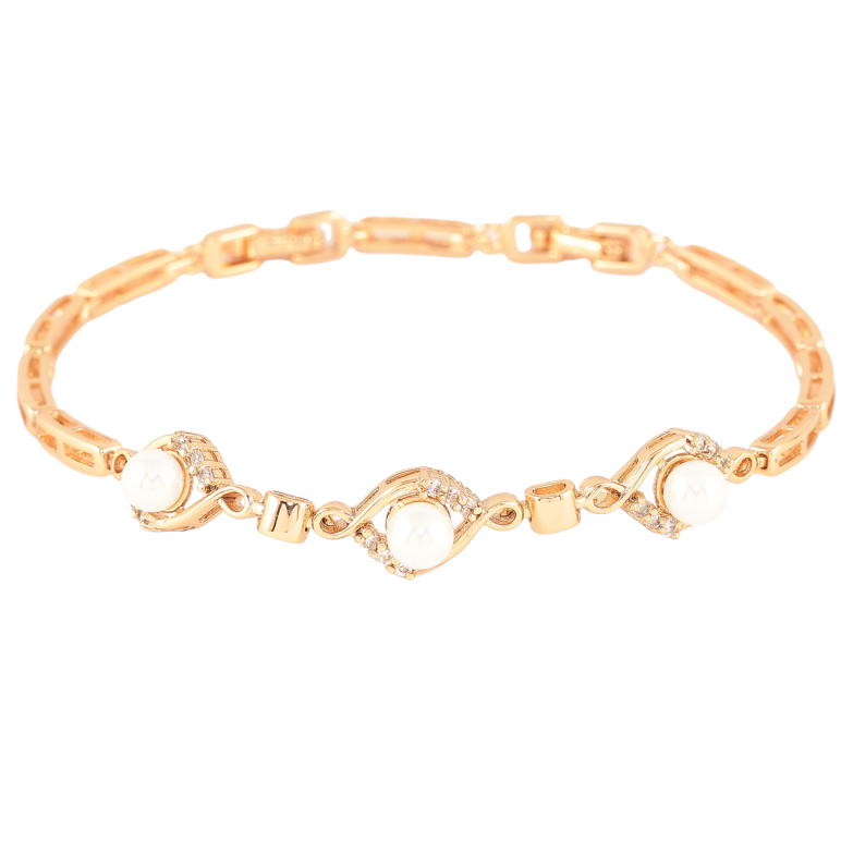 Браслет Xuping Позолота 18K «Візерунок з перлинами і кристалами» розмір з доп. замком 17,20см х 3мм фото №1