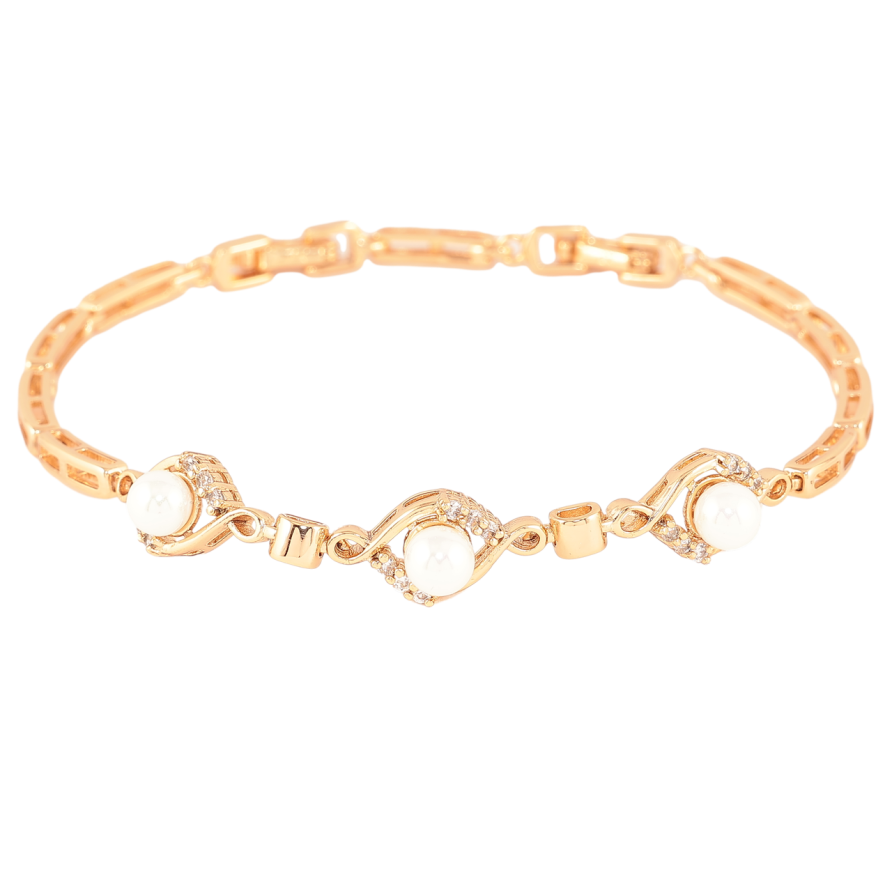 Браслет Xuping Позолота 18K «Візерунок з перлинами і кристалами» розмір з доп. замком 17,20см х 3мм фото №1