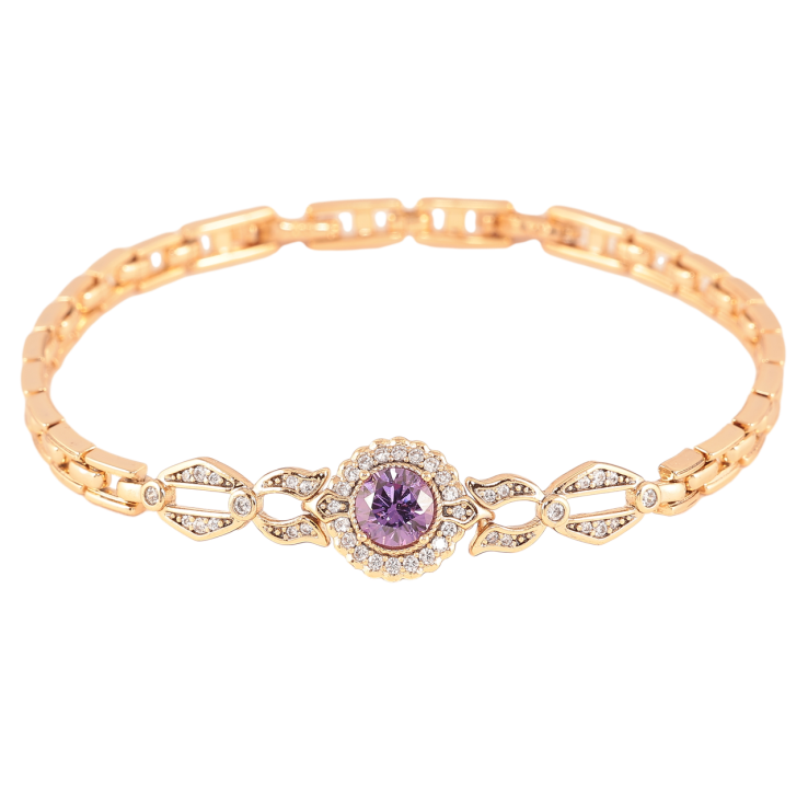 Браслет Xuping Позолота 18K «Візерунок з бузковим кристалом» розмір з доп. замком 17,19см х 4-11мм фото №6