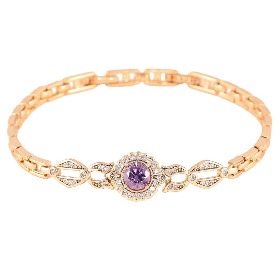 Браслет Xuping Позолота 18K «Візерунок з бузковим кристалом» розмір з доп. замком 17,19см х 4-11мм фото №1