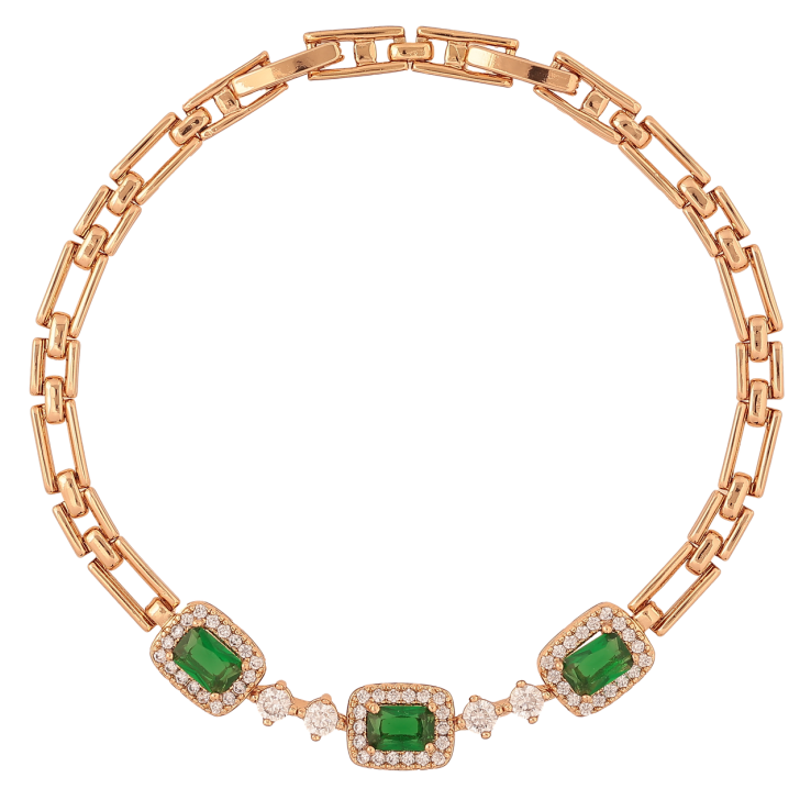 Браслет Xuping Позолота 18K «Візерунок з зеленими кристалами» розмір з доп. замком 17.5,19.5см х 3-8мм фото №3