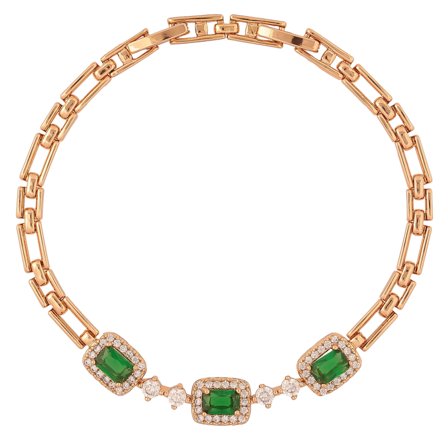 Браслет Xuping Позолота 18K «Візерунок з зеленими кристалами» розмір з доп. замком 17.5,19.5см х 3-8мм фото №1