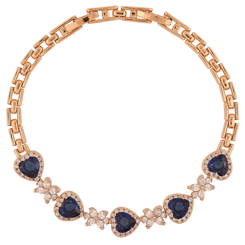 Браслет Xuping Позолота 18K Кристальные синие сердечки и цветочки размер с доп. замком 17.5,19.5см х 4-9мм фото №1