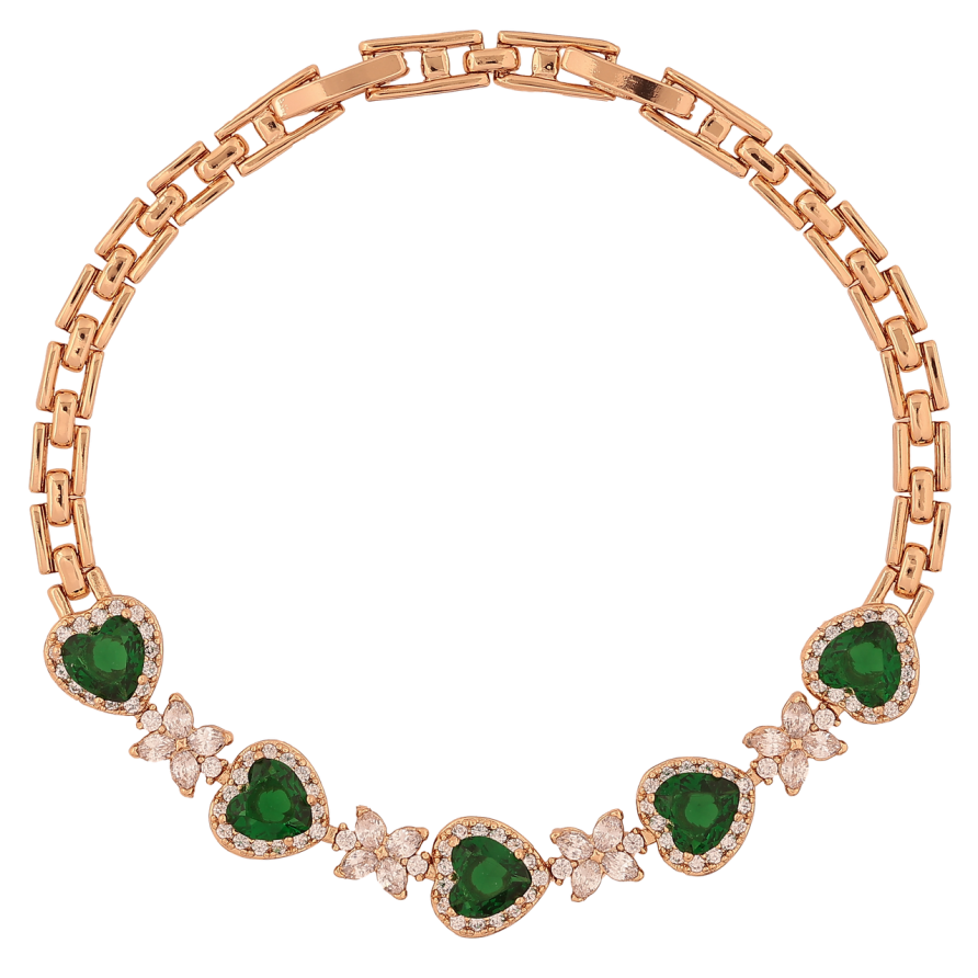 Браслет Xuping Позолота 18K «Кришталеві зелені сердечка з квіточками» розмір з доп. замком 17.5,19.5см х 4-9мм фото №1