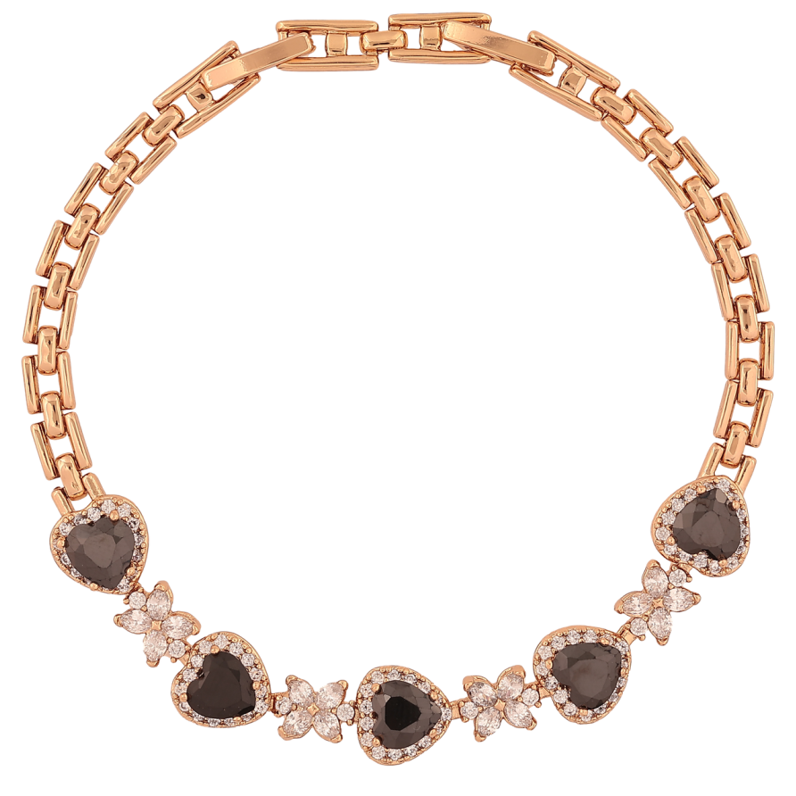 Браслет Xuping Позолота 18K «Кришталеві чорні сердечка з квіточками» розмір з доп. замком 17.5,19.5см х 4-9мм фото №1