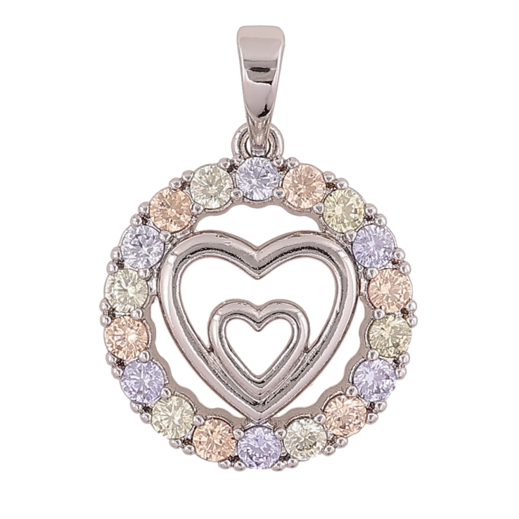 Кулон Xuping Родій «Сердечка в колі різнокольорових кристалів» для ланцюжка до 6мм фото №5