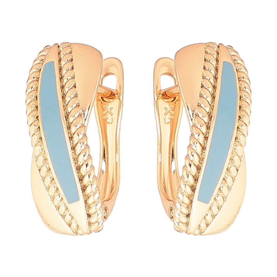 Сережки Xuping Позолота 18K англійський замок «Візерунок з блакитною емаллю» фото №1