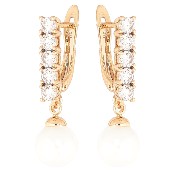 Сережки Xuping Позолота 18K англійський замок «Кришталеві доріжки з перлинами» фото №23