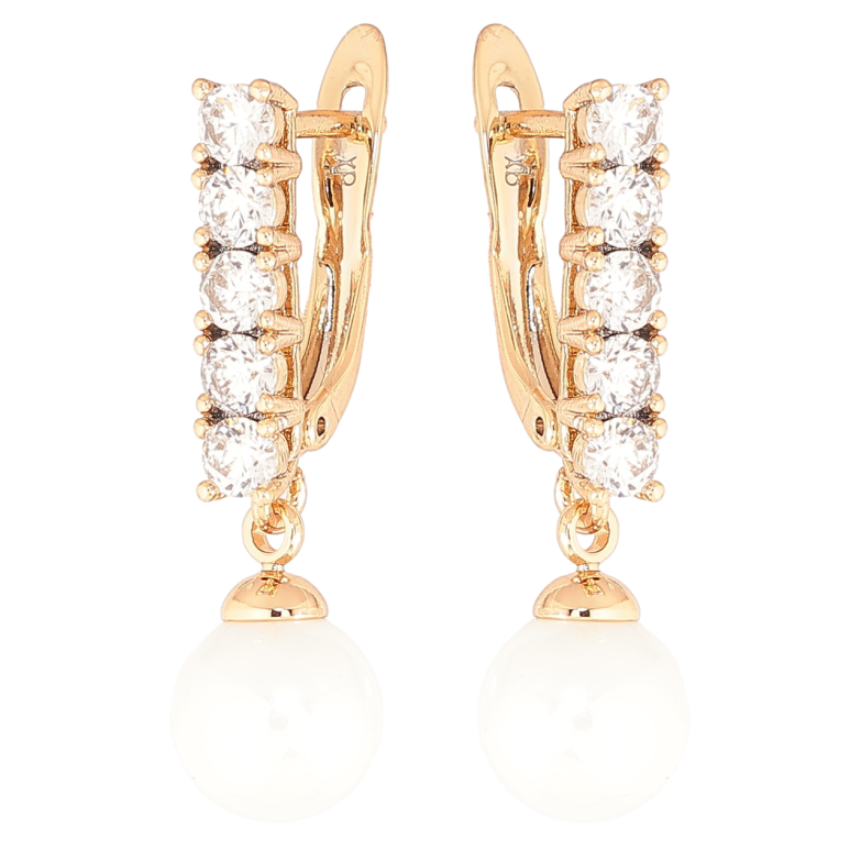 Серьги Xuping Позолота 18K английский замок Кристальные дорожки с жемчужинами фото №1