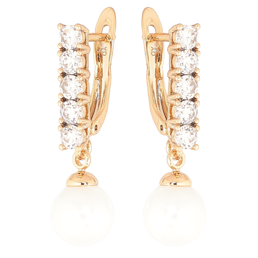 Серьги Xuping Позолота 18K английский замок Кристальные дорожки с жемчужинами фото №1