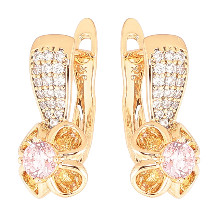 Сережки Xuping Позолота 18K англійський замок «Квіточки з рожевими кристалами» фото №9