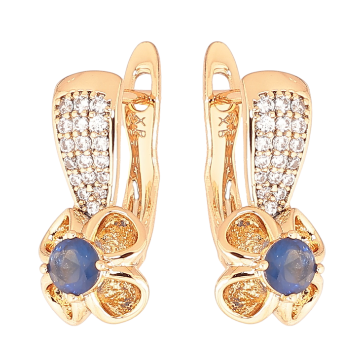 Сережки Xuping Позолота 18K англійський замок «Квіточки з синіми кристалами» фото №24